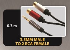 Adaptateur Y 1 X 3.5mm Male a 2 X RCA Femelles 30cm BYE-0.3 